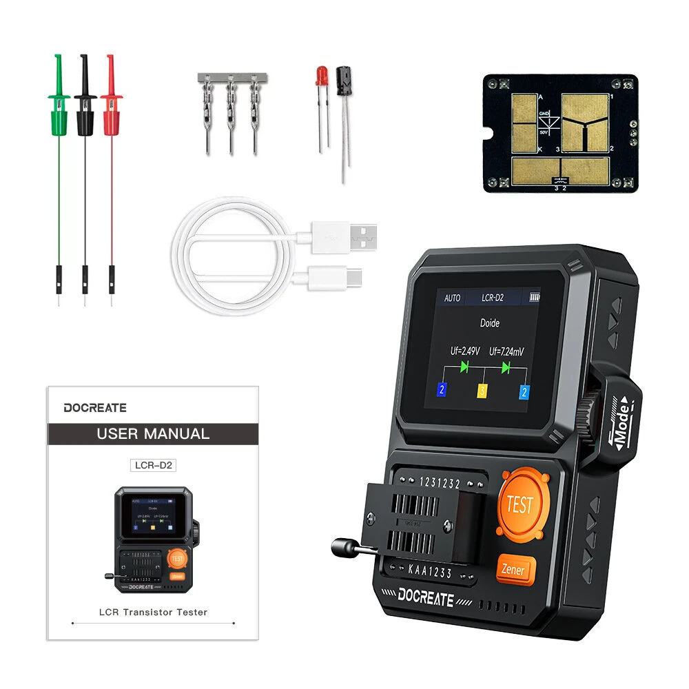 DOCREATE LCR-D2 Transistor Tester Digital LCR ESR Meter SMD Component Analyzer with IR Decoder for Diode Capacitor Inductor Resistor MOSFET IGBT — image 1