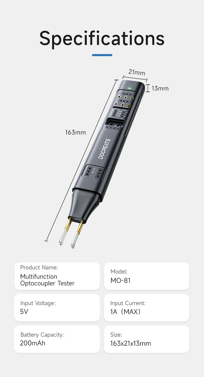 DOCREATE MO-81 Multifunction Optocoupler Tester 7-in-1 5V For Optocouplers IGBTs SCRs TL431 Transistors MOSFETs — view 6