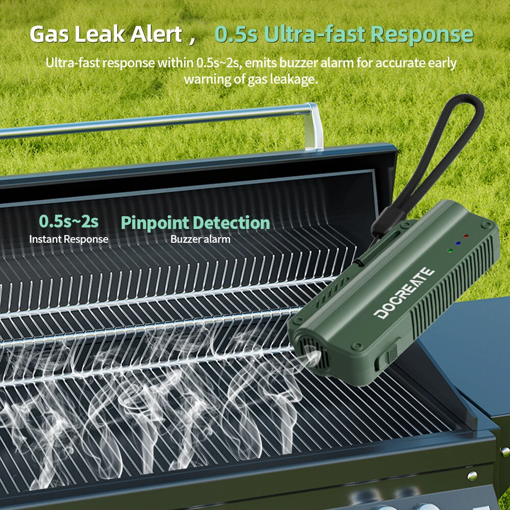 Docreate T700-2 Portable Gas Leak Alarm Rechargeable Combustible Gas Checker with 0.5s Fast Response for Propane Natural Gas Methane — view 3
