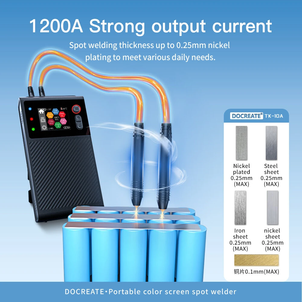 DOCREATE TK-10A Portable LCD Screen Spot Welder 1200A Welding Current 8000mAh Battery Advanced Double Pulse Technology Multiple Safety Features — view 6
