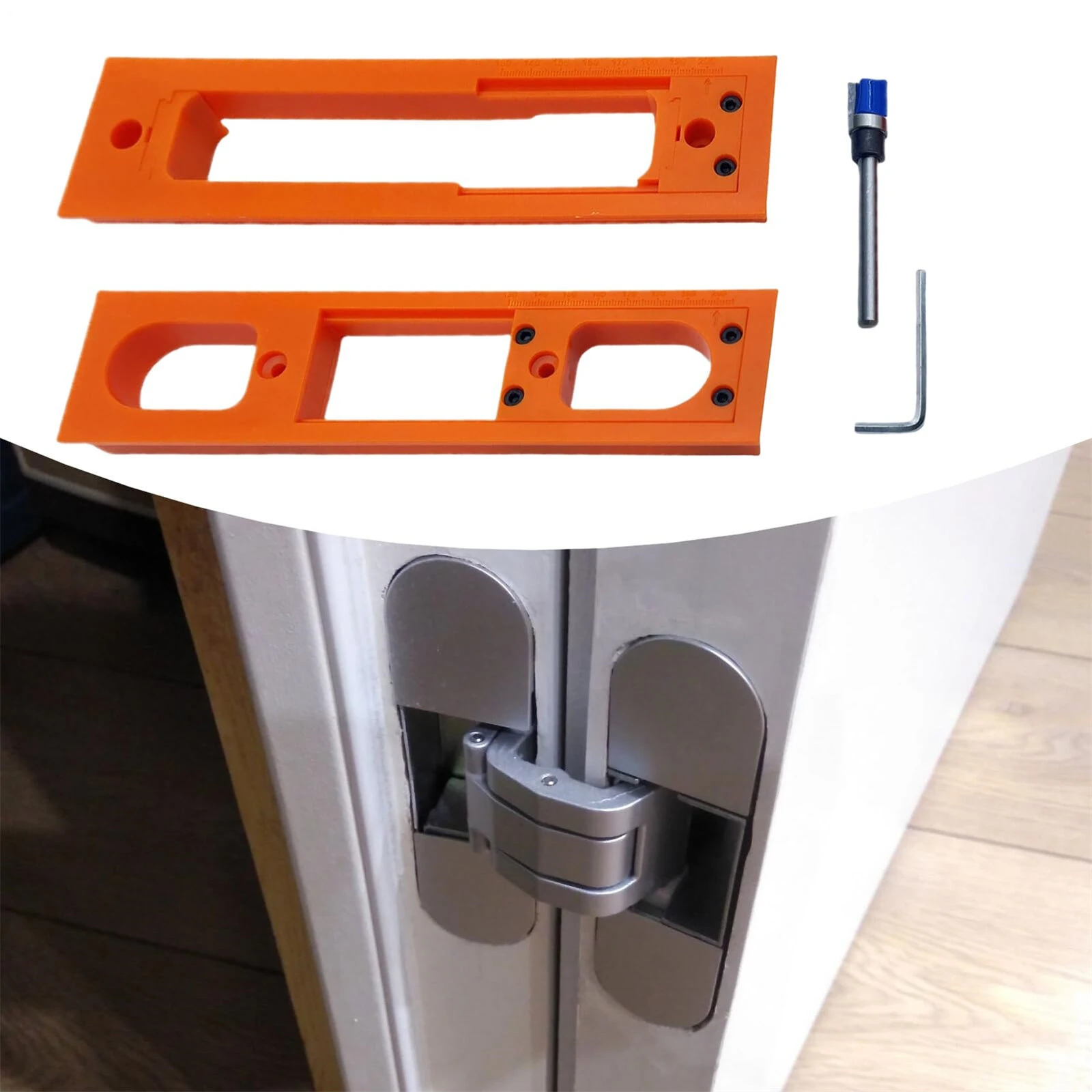 Door Hinge Jig ABS Material Lightweight Anti Slip Design Easy Installation Precision Template Garage Exterior Door Woodworking Repair Tool 9 x 2 Inches Orange — view 5