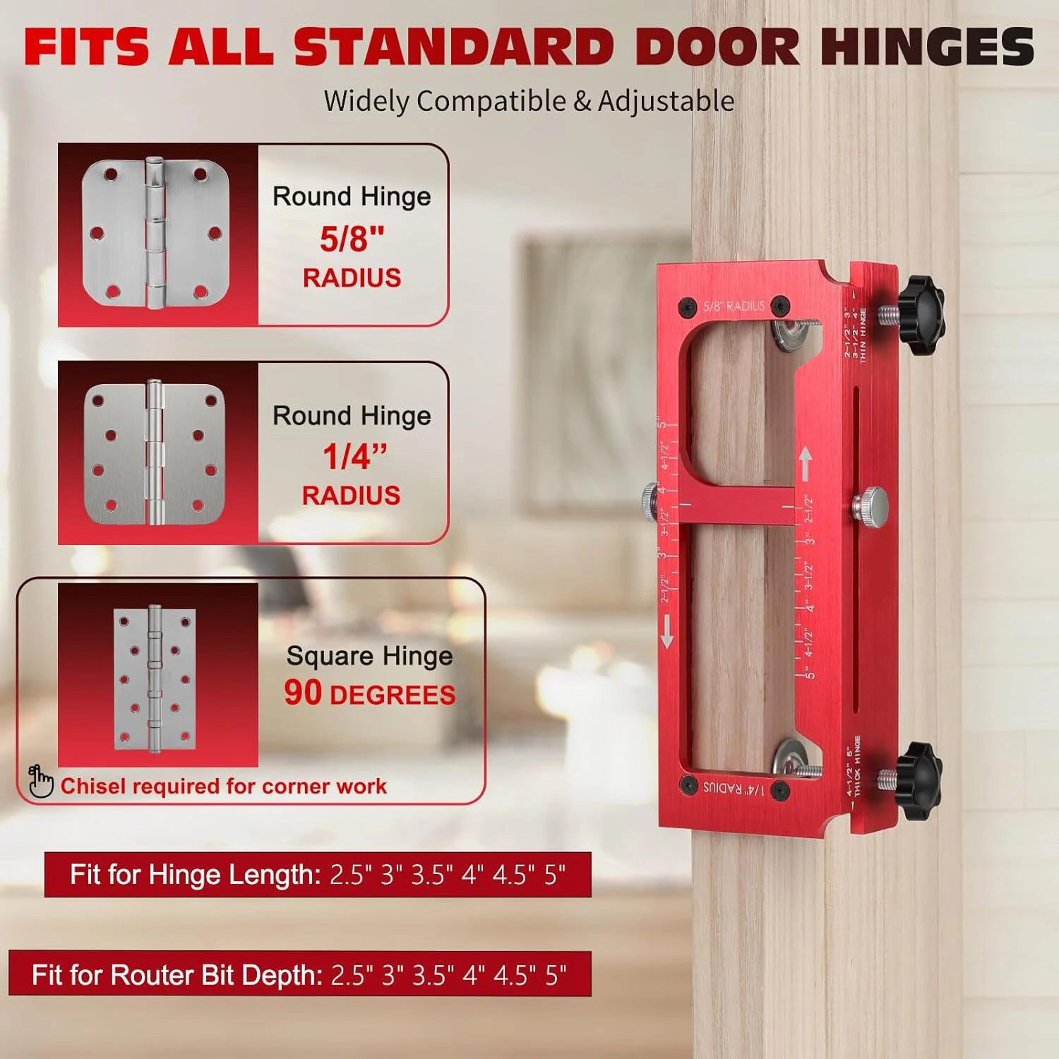 Door Hinge Jig Aluminum Alloy Hinge Drilling Fixture For 2-1/2 Inch To 5 Inch Mortises Woodworking Installation Tool — view 3