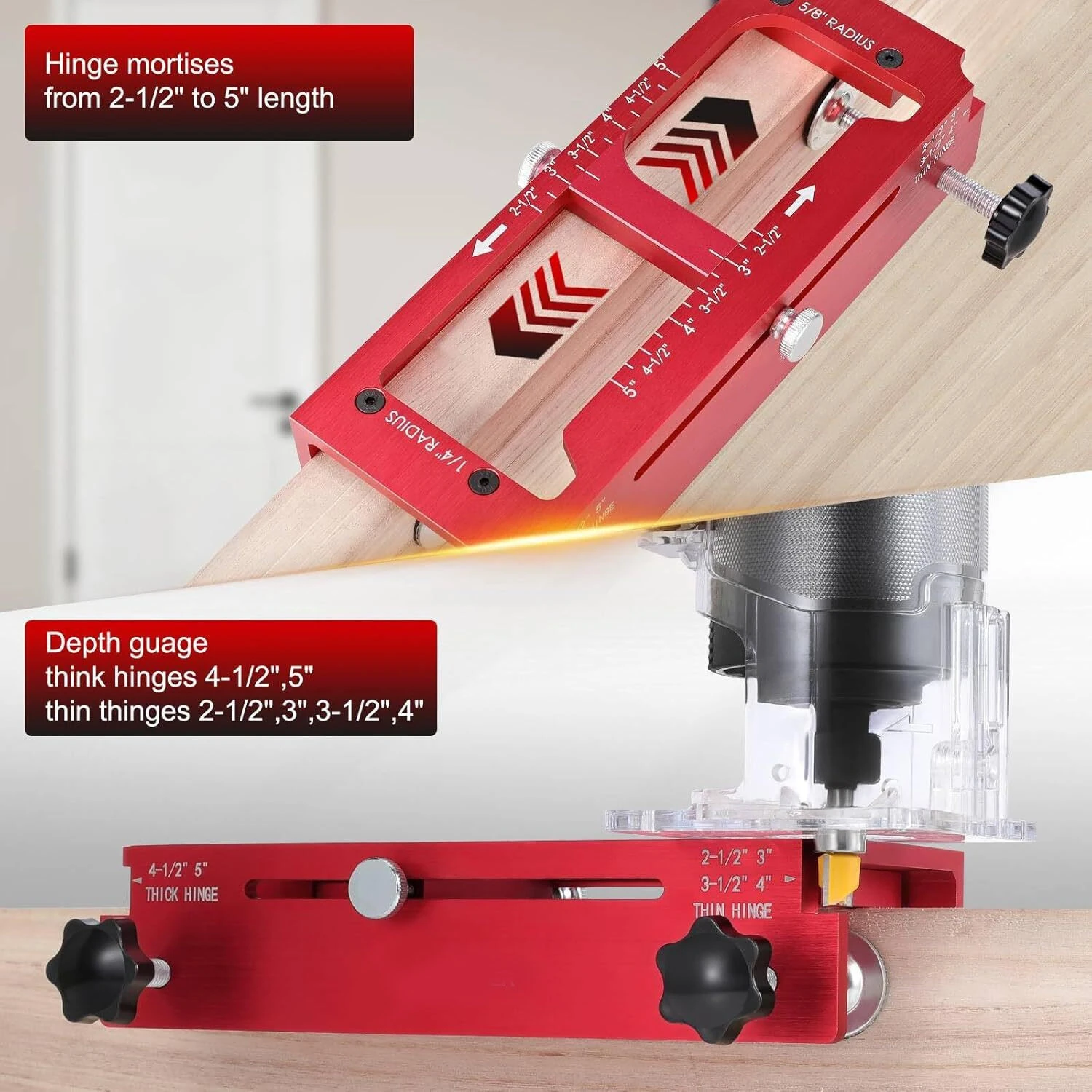 Door Hinge Jig Aluminum Alloy Hinge Drilling Fixture For 2-1/2 Inch To 5 Inch Mortises Woodworking Installation Tool — view 4