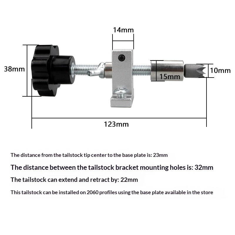 Double Bearing Extendable Tailstock Assembly Bracket Tailstock Telescopic Rotary Centerless Live Thimble 2060 Profile Compatible Lathe Accessories Woodworking Jewelry Jade Processing Toolpost — view 2
