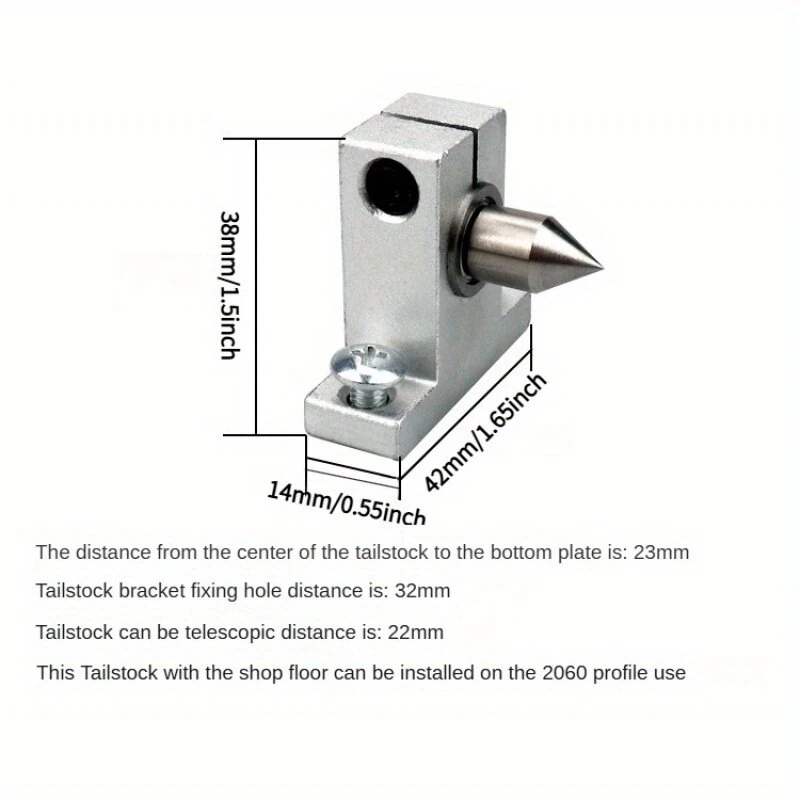 Double Bearing Extendable Tailstock Assembly Bracket Tailstock Telescopic Rotary Centerless Live Thimble 2060 Profile Compatible Lathe Accessories Woodworking Jewelry Jade Processing Toolpost — view 3