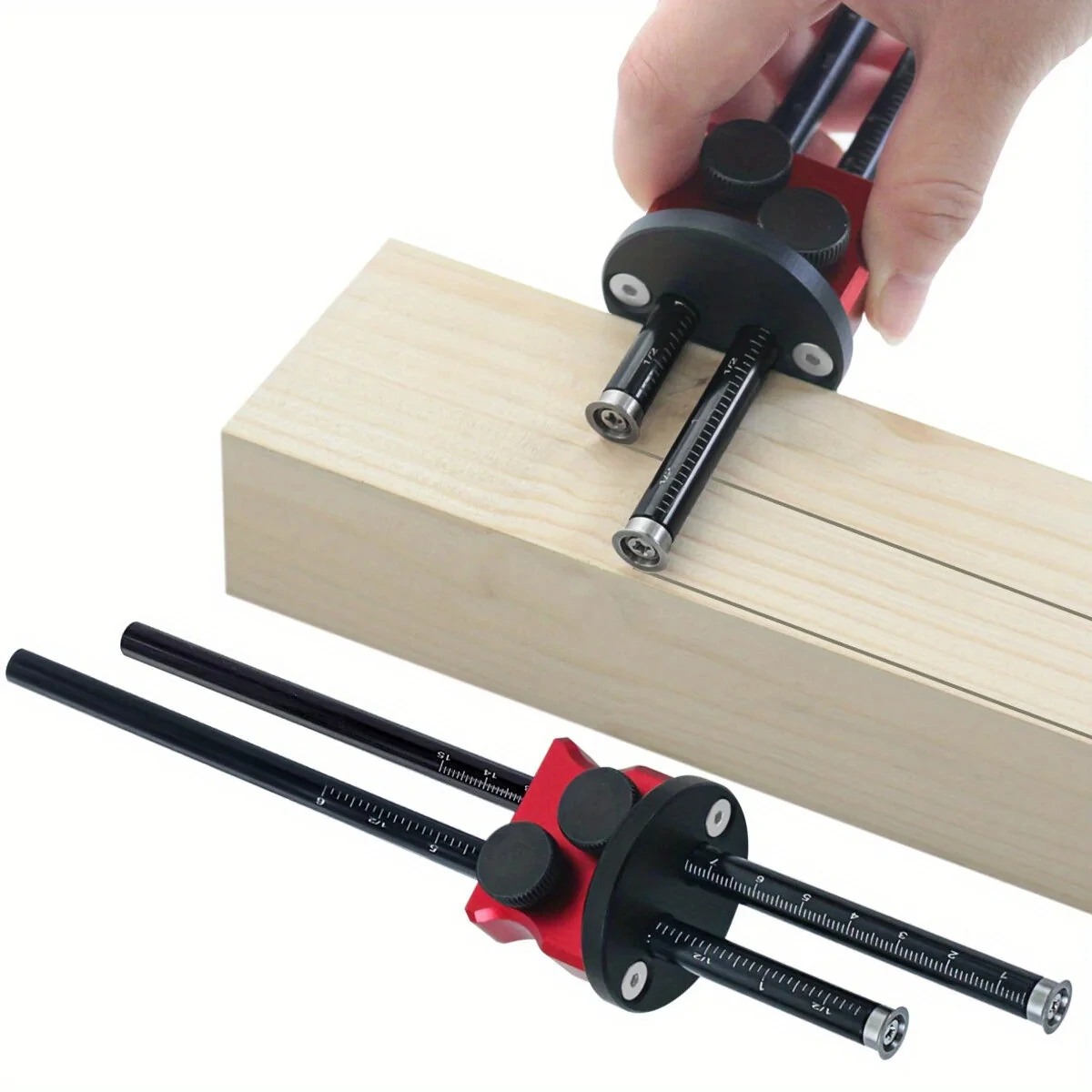 Double Head Wheel Marking Gauge Aluminum Parallel Line Drawing Tool Woodworking Marking Scriber Ruler Graduated Inch and MM Scale — Pricio
