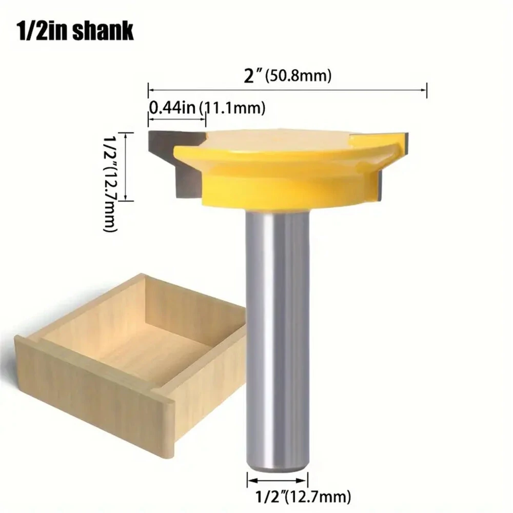 Drawer Tenon Router Bit Carbon Steel Tungsten Carbide Sharp Edged 1/2" and 8mm Shank Woodworking Tool Ideal for DIY Project Cabinet Furniture Making — view 3
