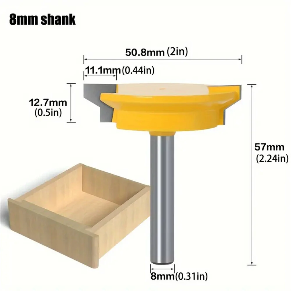 Drawer Tenon Router Bit Carbon Steel Tungsten Carbide Sharp Edged 1/2" and 8mm Shank Woodworking Tool Ideal for DIY Project Cabinet Furniture Making — view 4