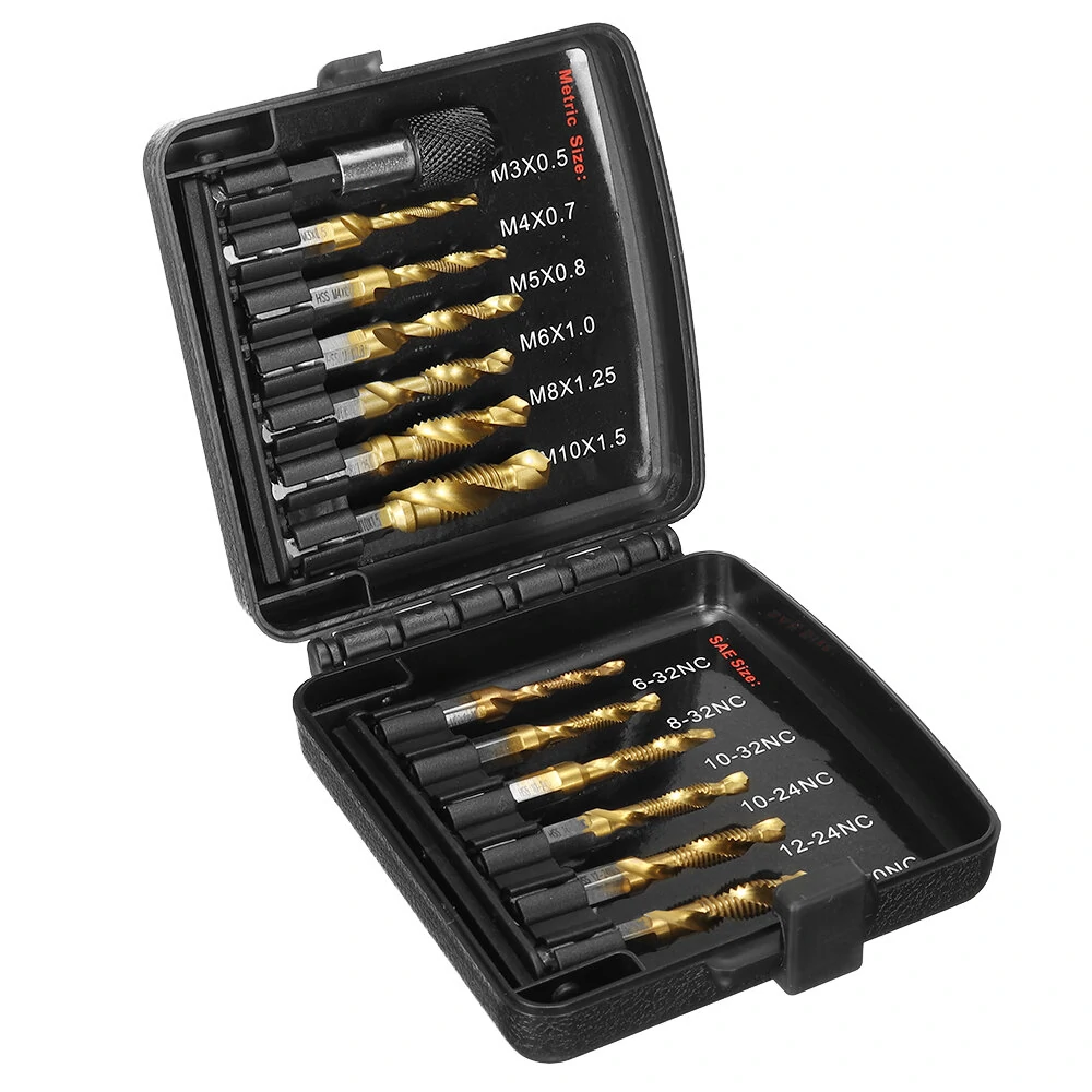 Drillpro 13pcs M3-M10 Metric Screw Thread Tap Drill Bits Set Hex Shank Drill Bit Screw Compound Tap Hand Tools with Joint Rod — Drillpro