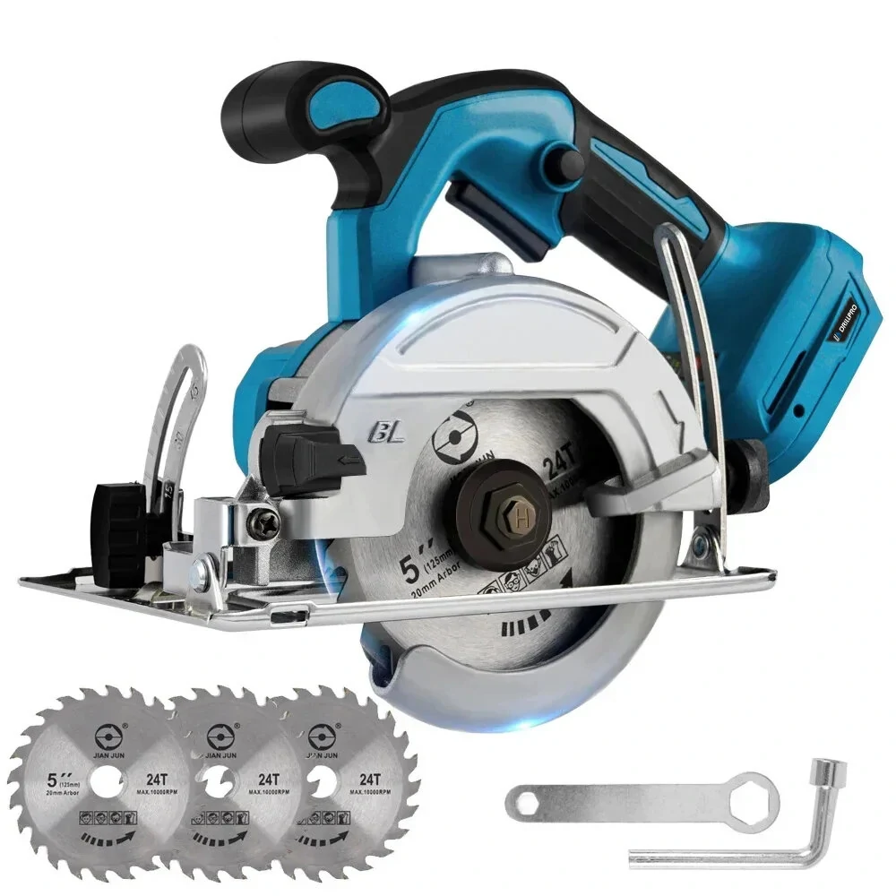 Drillpro 5 Inch Brushless Electric Circular Saw 10800RPM with Adjustable Bevel Cutting Angle and 3 Blades for Woodworking Power Tool — image 1