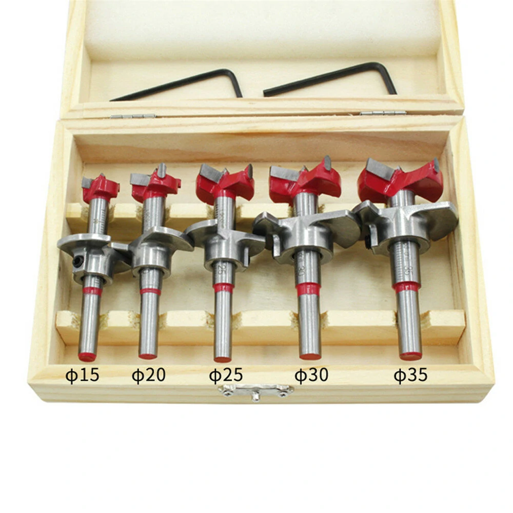 Drillpro 5Pcs Forstner Drill Bit Set 15 20 25 30 35mm Wood Auger Cutter Hexagon Wrench Woodworking Hole Saw For Power Tools