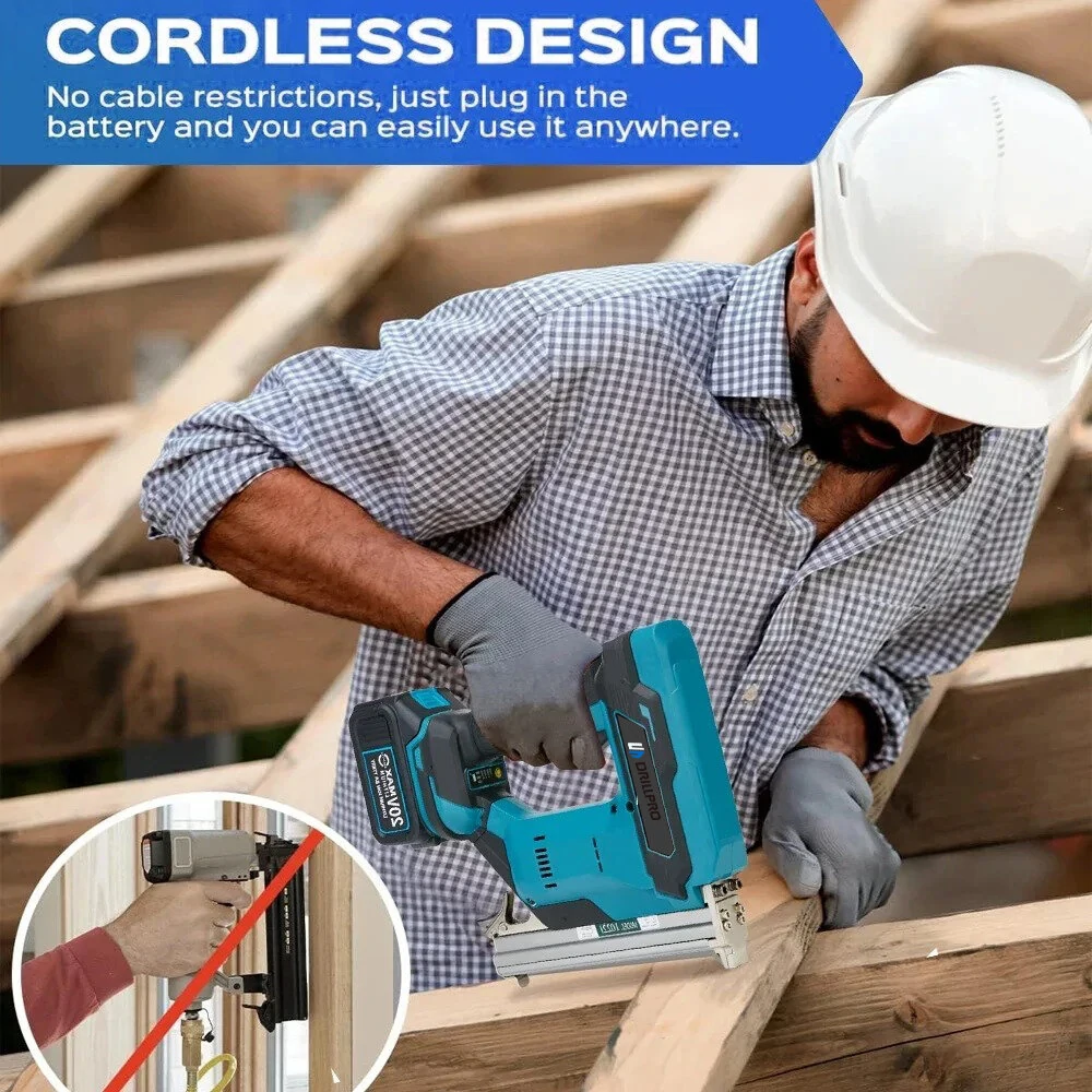 Drillpro Brushless F30 Electric Nail Gun 18V Compatible with Mak Battery High Power Cordless Design Ideal for Wood Inlaying and Furniture Manufacturing 100 Nails Included — view 6