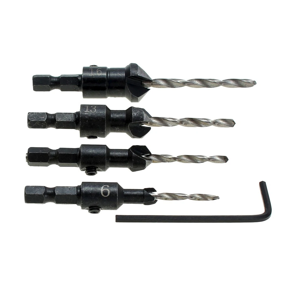 Drillpro DB-C2 4pcs #6 #10 #13 #16 Carpentry Countersink Drill Bit Set Wood Working Tools — view 5