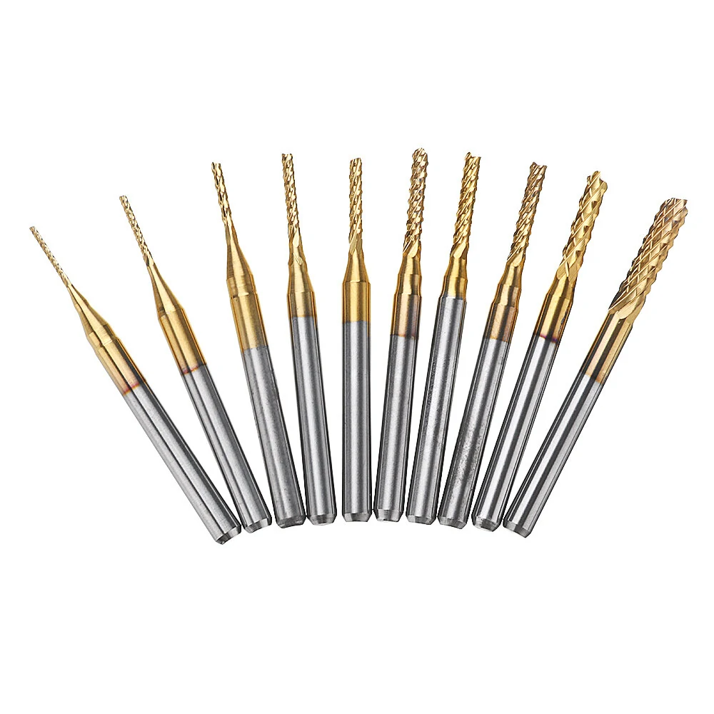Drillpro DB-M1 10Pcs 0.8-3mm PCB Drill Bits Carbide Engraving Milling Cutter For CNC Rotary Burrs