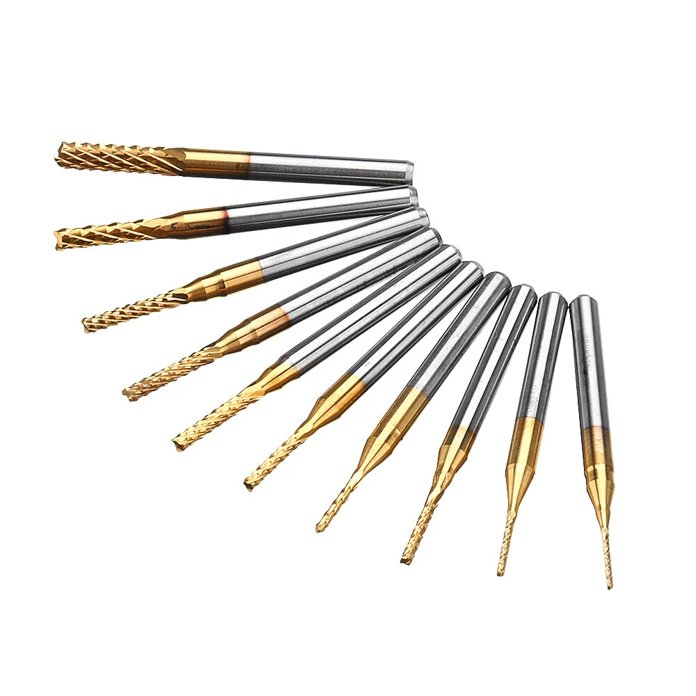 Drillpro DB-M1 10Pcs 0.8-3mm PCB Drill Bits Carbide Engraving Milling Cutter For CNC Rotary Burrs — view 6