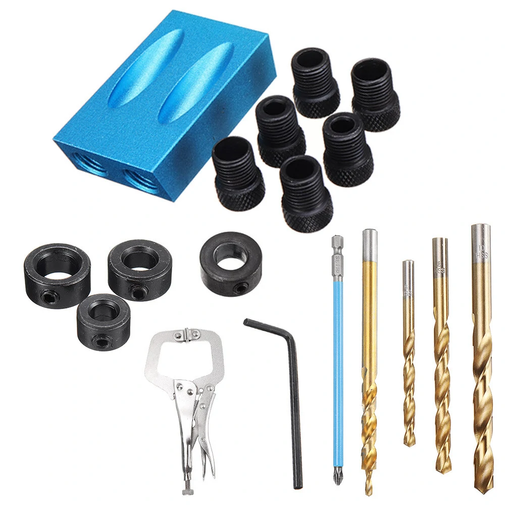 Drillpro Pocket Hole Screw Jig Dowel Drill Guide Woodworking Locator with Drill — image 1
