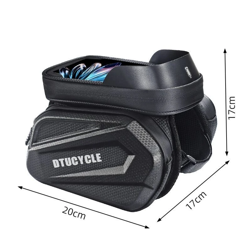 DTUCYCLE Bicycle Front Frame Separable Organizer Bag Waterproof Touch Screen Cycling Bag Triple Hoop Loop Fastening Bike Tube Bag for MTB Road — view 4