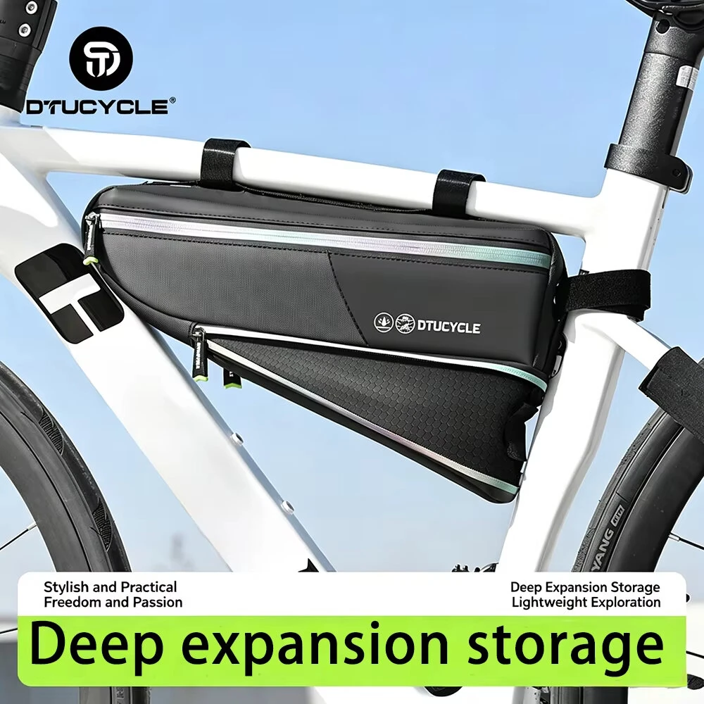 DTUCYCLE Waterproof Bicycle Frame Bag Expandable Storage Lightweight 0.2kg Reflective Safety Bike Top Tube Pouch Cycling Accessories — view 2
