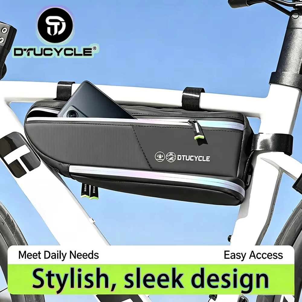 DTUCYCLE Waterproof Bicycle Frame Bag Expandable Storage Lightweight 0.2kg Reflective Safety Bike Top Tube Pouch Cycling Accessories — view 4