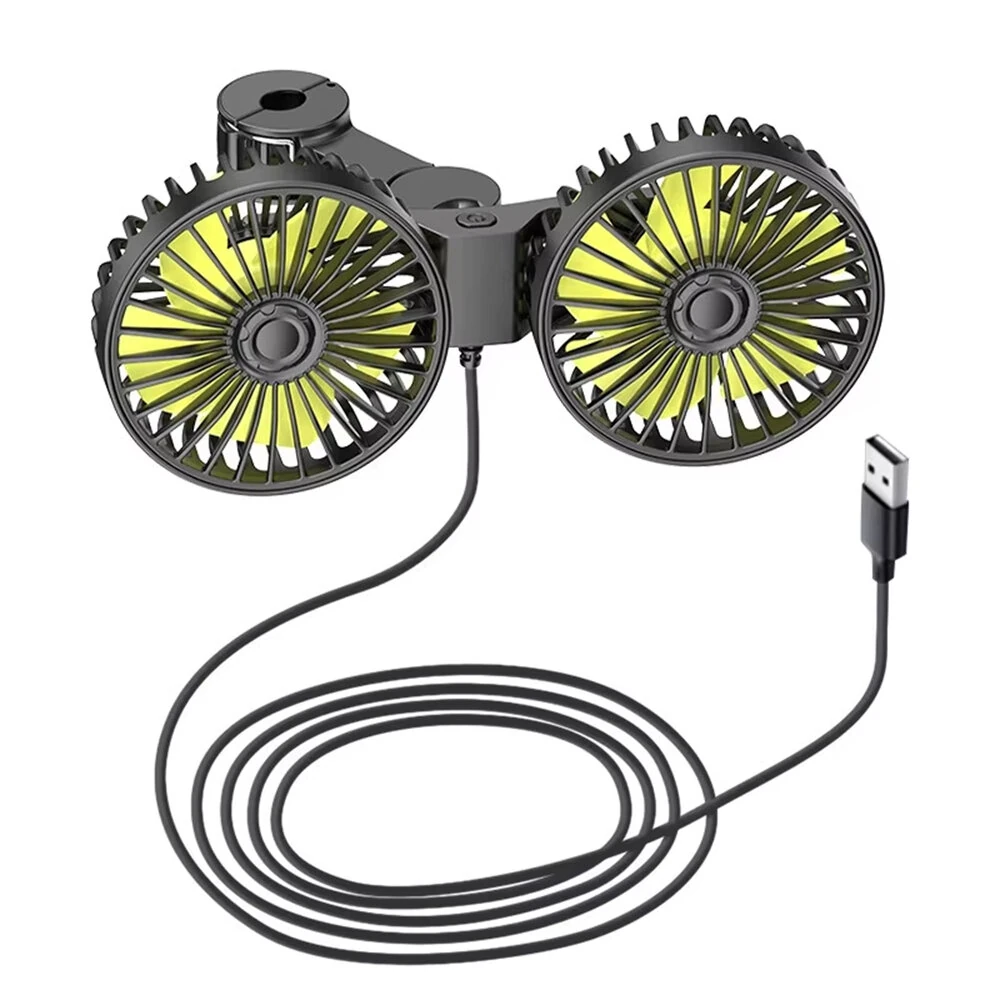 Dual-Head Rear-Seat Car Fan 360° Rotatable USB Rechargeable 3 Speed Adjustment 5 Blades Universal Vehicle Cooling Fan — view 6