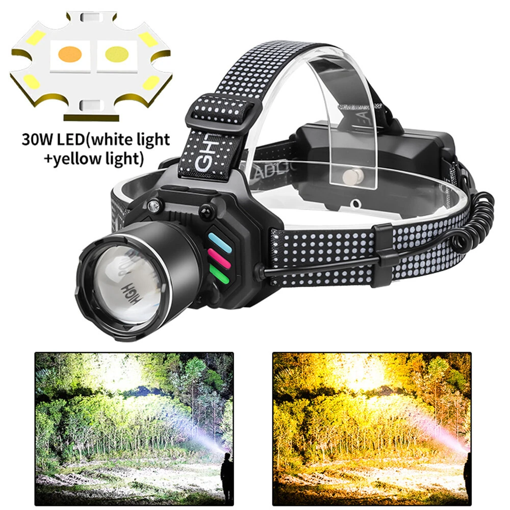 Dual Light Source Zoomable LED Headlight with Sensing Control Function Long-Range LED Headlamp Outdoor Long Endurance Strong Head Light Searchlight — view 2