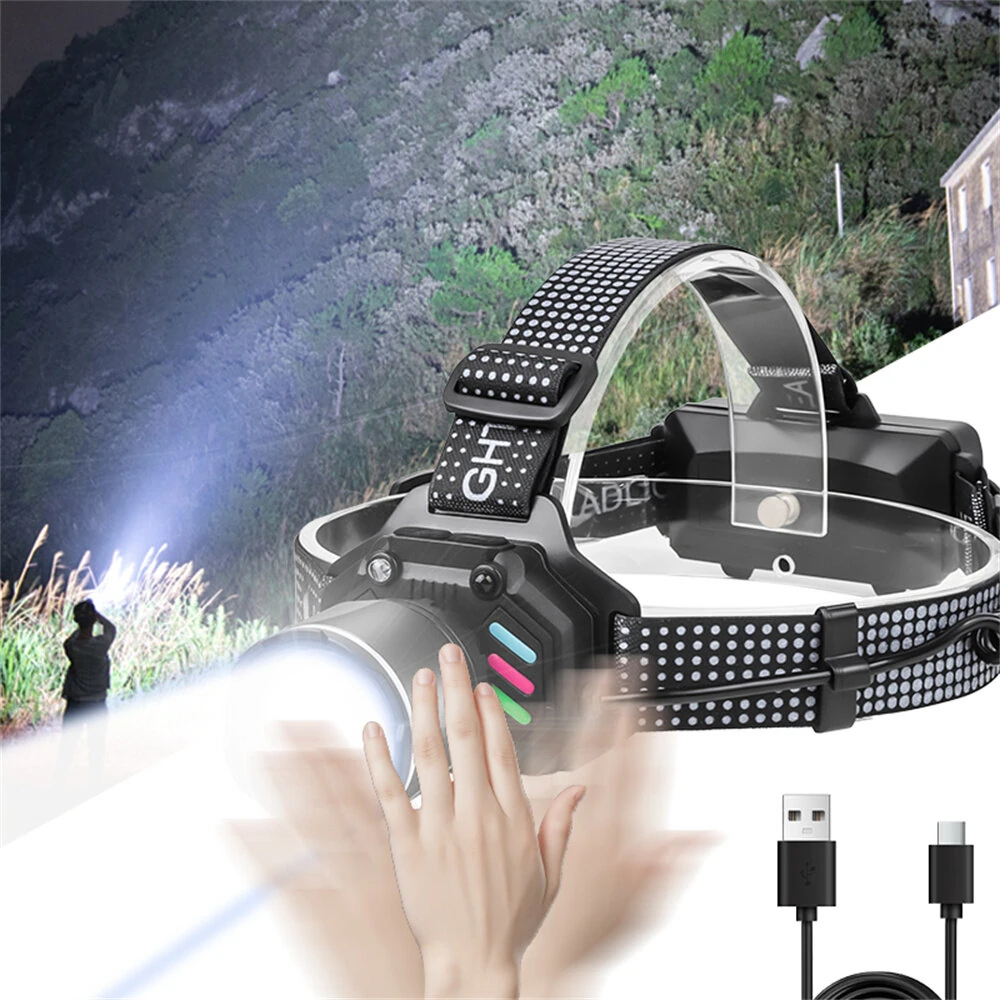 Dual Light Source Zoomable LED Headlight with Sensing Control Function Long-Range LED Headlamp Outdoor Long Endurance Strong Head Light Searchlight — view 3