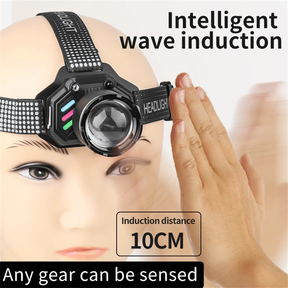 Dual Light Source Zoomable LED Headlight with Sensing Control Function Long-Range LED Headlamp Outdoor Long Endurance Strong Head Light Searchlight — view 6