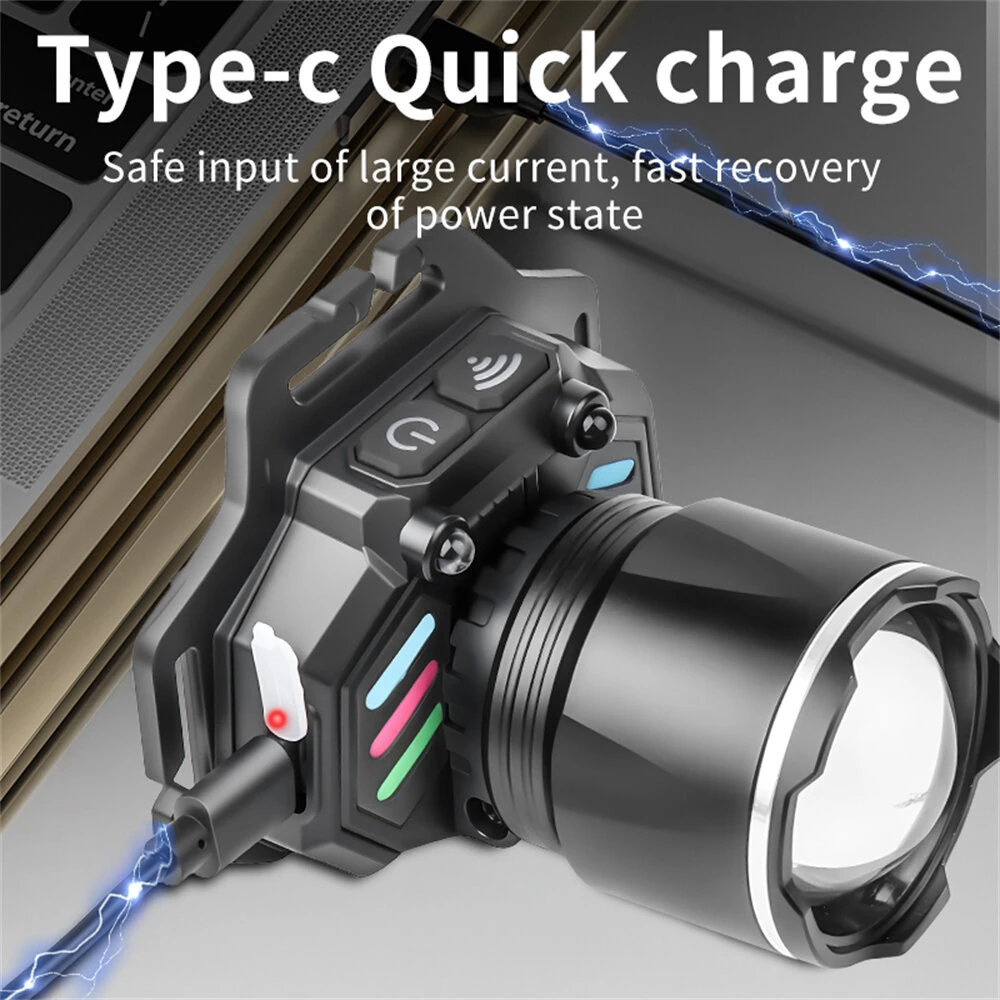 Dual Light Source Zoomable LED Headlight with Sensing Control Function Long-Range LED Headlamp Outdoor Long Endurance Strong Head Light Searchlight — view 8