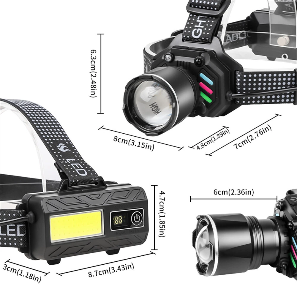 Dual Light Source Zoomable LED Headlight with Sensing Control Function Long-Range LED Headlamp Outdoor Long Endurance Strong Head Light Searchlight — view 9