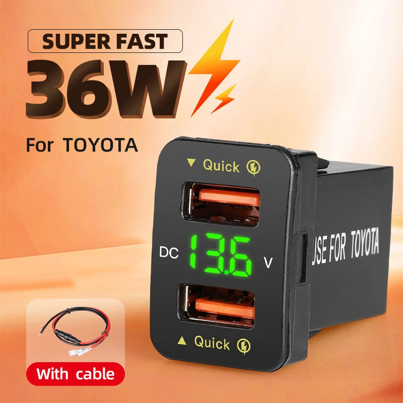 Dual USB QC Car Charger Socket Power Adapter With 12-24V Voltmeter LED Car Accessories 40mm*22mm For Toyota Quick Charge For Mobile Phone — Pricio