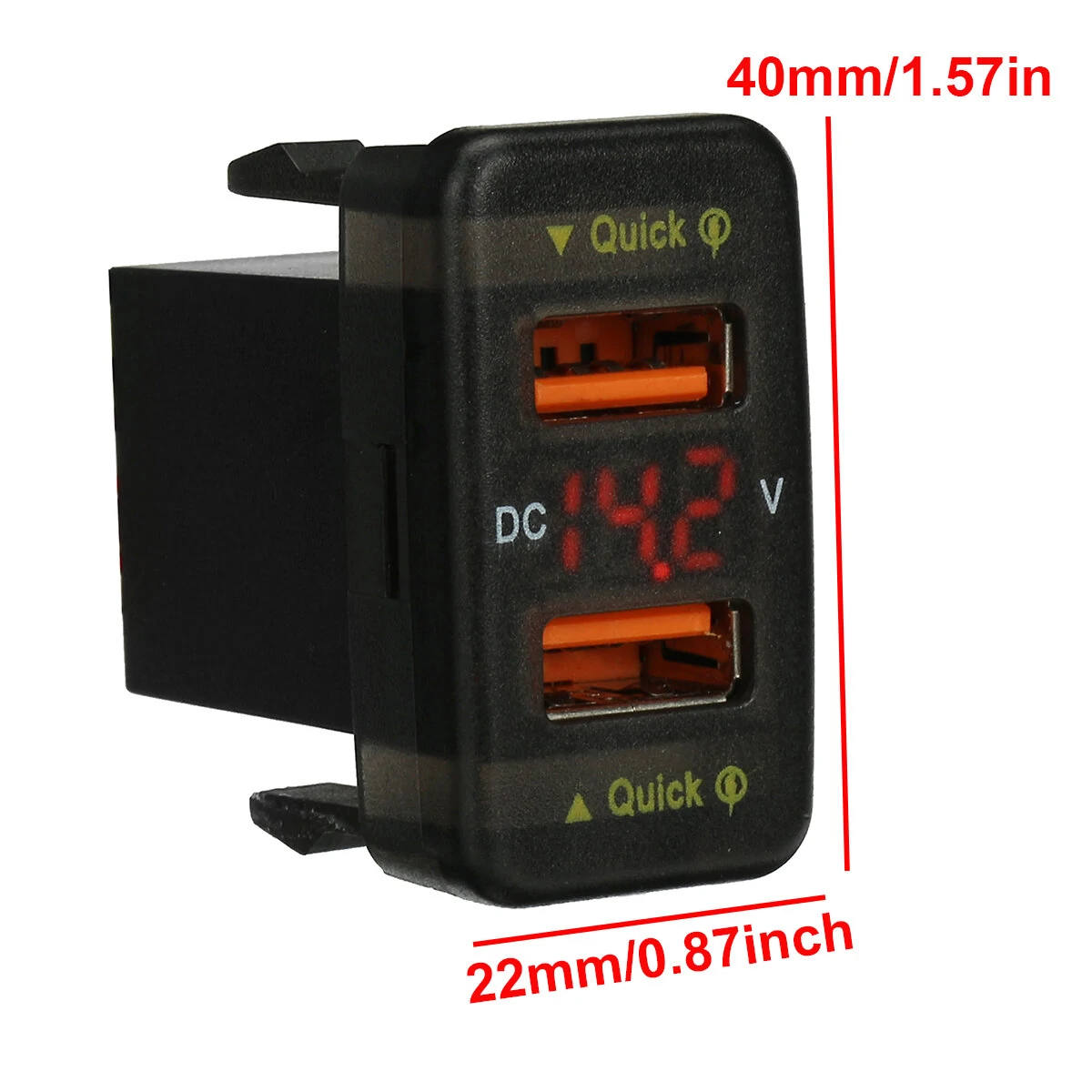 Dual USB QC Car Charger Socket Power Adapter With 12-24V Voltmeter LED Car Accessories 40mm*22mm For Toyota Quick Charge For Mobile Phone — view 3