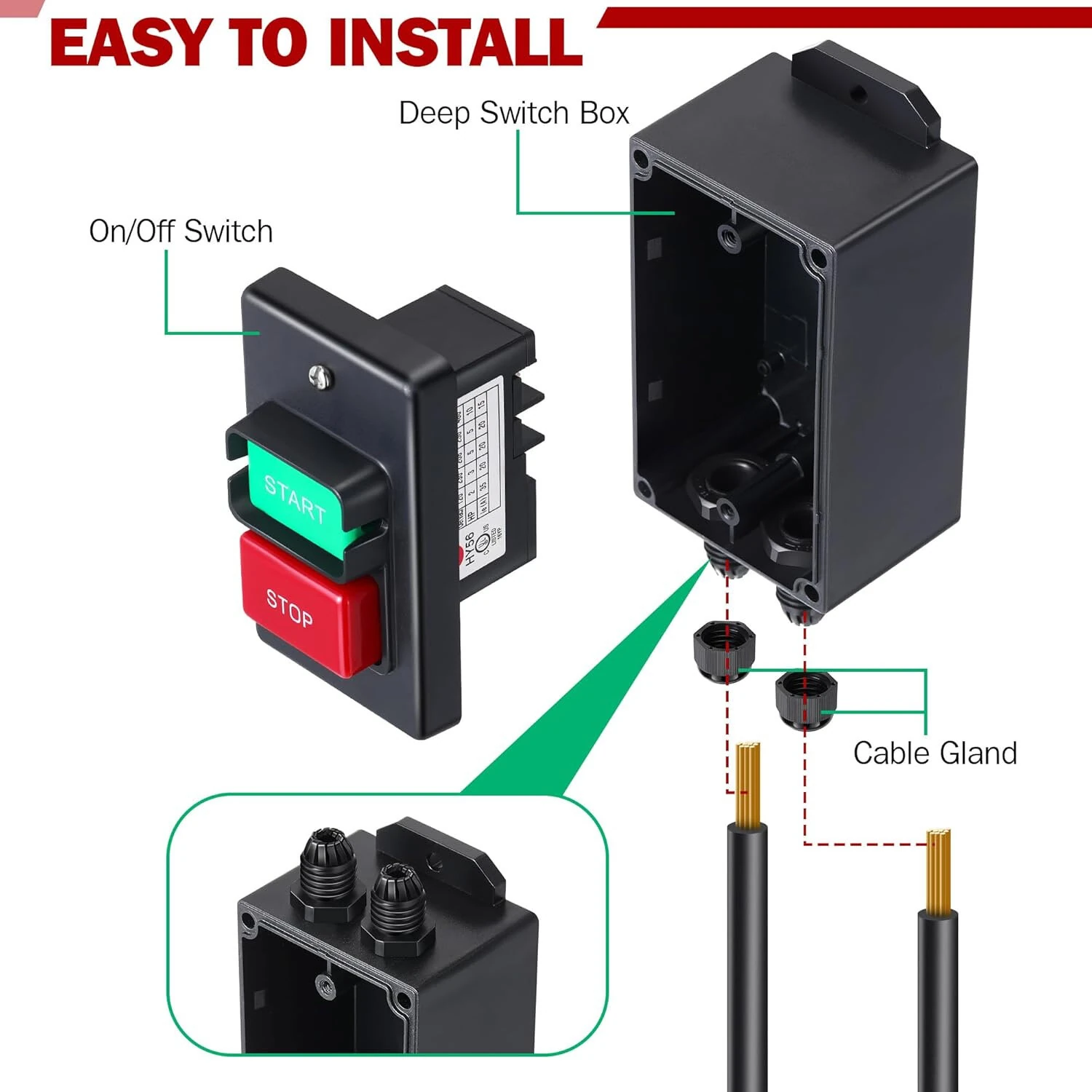 Dual Voltage Single Phase On/Off Switch 2HP/35A 120V 3HP/20A 230V Deep Switch Box Master Shut Off Fast Power Off For Table Saw Router Table Drill Press — view 4