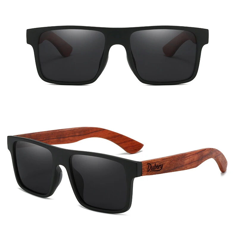 DUBERY Vintage Wooden Polarized Sunglasses for Men Women UV400 Protection Fashion Square Sun Glasses for Driving Travel Fishing