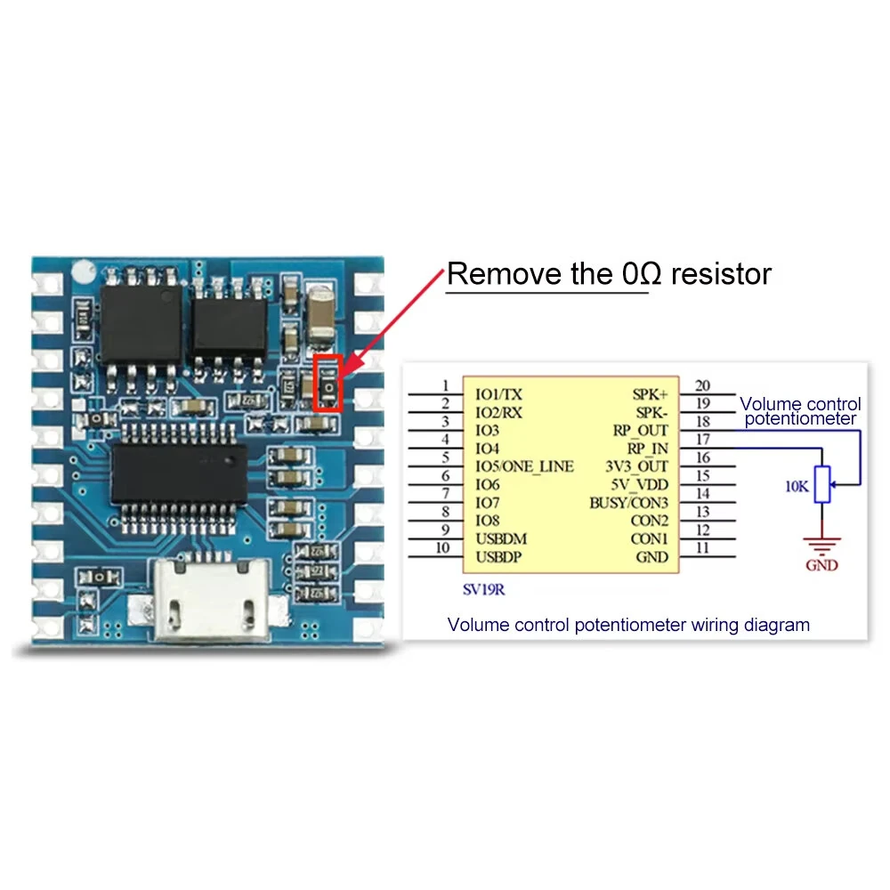DY-SV19R 5W MP3 Player Amplifier Board USB One-for-One Control Flash Storage 32Mbit UART Playback Audio Tracks — view 4
