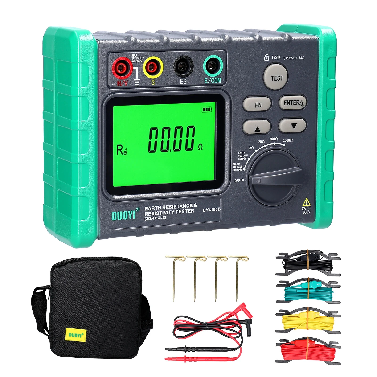 DY4100A DY4100B High Accuracy Digital Grounding Resistance Tester Multi Gear Voltage Meter Soil Resistivity Measurement AC DC Photovoltaic Voltage Tester Wide Testing Range Large Backlit Display Screen — image 1