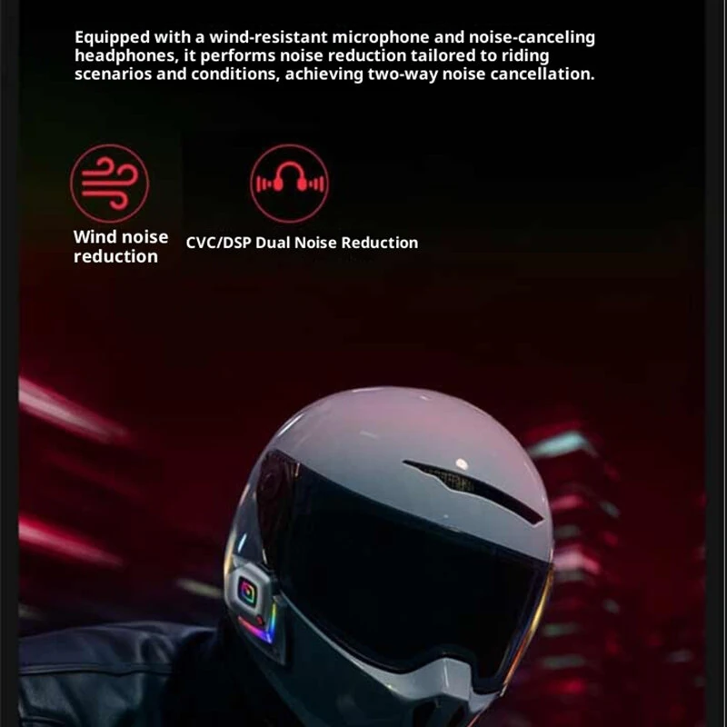 E01 RGB Helmet Headset Wireless bluetooth Earphone Stereo Bass Sound CVC DSP Dual Noise Cancelling Voice Assistant IPX6 Waterproof SOS Flashing Signal Motorcycle Helmet Headphones — view 3
