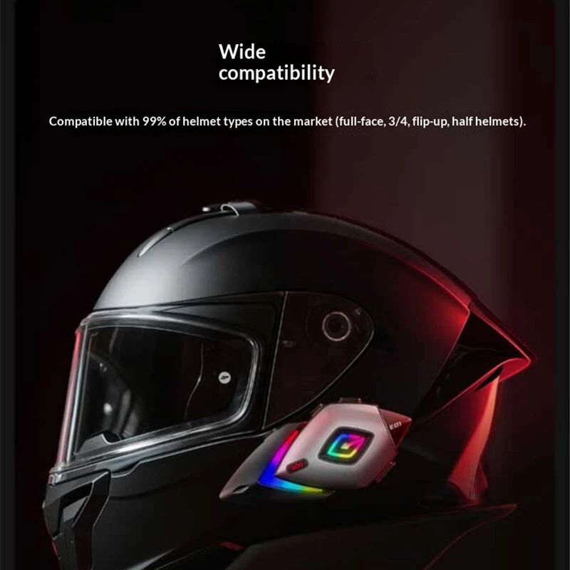 E01 RGB Helmet Headset Wireless bluetooth Earphone Stereo Bass Sound CVC DSP Dual Noise Cancelling Voice Assistant IPX6 Waterproof SOS Flashing Signal Motorcycle Helmet Headphones — view 6