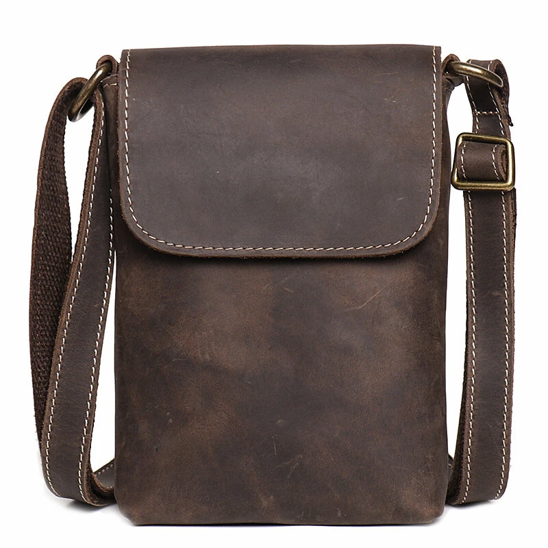 Ekphero Retro Simple Cowhide Leather Crossbody Bag Mini Flip Magnetic Buckle Men's Shoulder Bag Organizer Bag fits 6.7 Inch Phone Keys Accessories — view 4