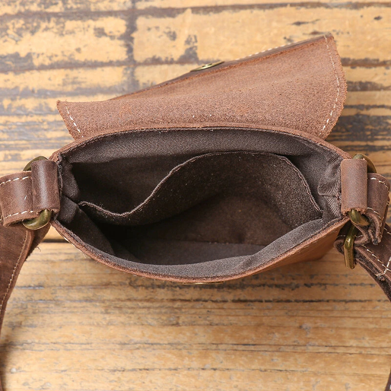 Ekphero Retro Simple Cowhide Leather Crossbody Bag Mini Flip Magnetic Buckle Men's Shoulder Bag Organizer Bag fits 6.7 Inch Phone Keys Accessories — view 7
