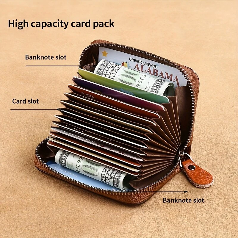 Ekphero RFID Blocking Genuine Leather Men's Card Holder, Vintage Cowhide Leather Large Capacity Multi-card Slot Short Credit Card Bag, Driver's License Leather Card Case,Money Clips Mini Bag for Men — view 2