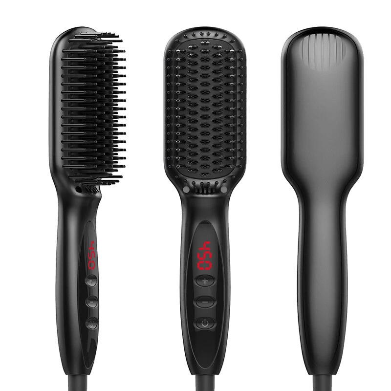 Electric Beard Hair Straightener Brush 12 Heat Settings Adjustable Fast Heating Anti-Scald Design Hair Comb with LCD Display — view 2