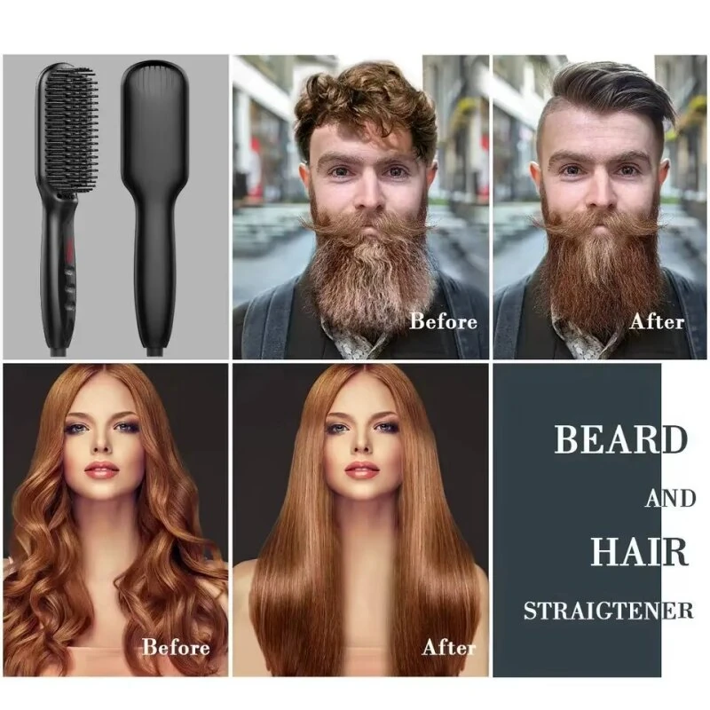 Electric Beard Hair Straightener Brush 12 Heat Settings Adjustable Fast Heating Anti-Scald Design Hair Comb with LCD Display — view 5