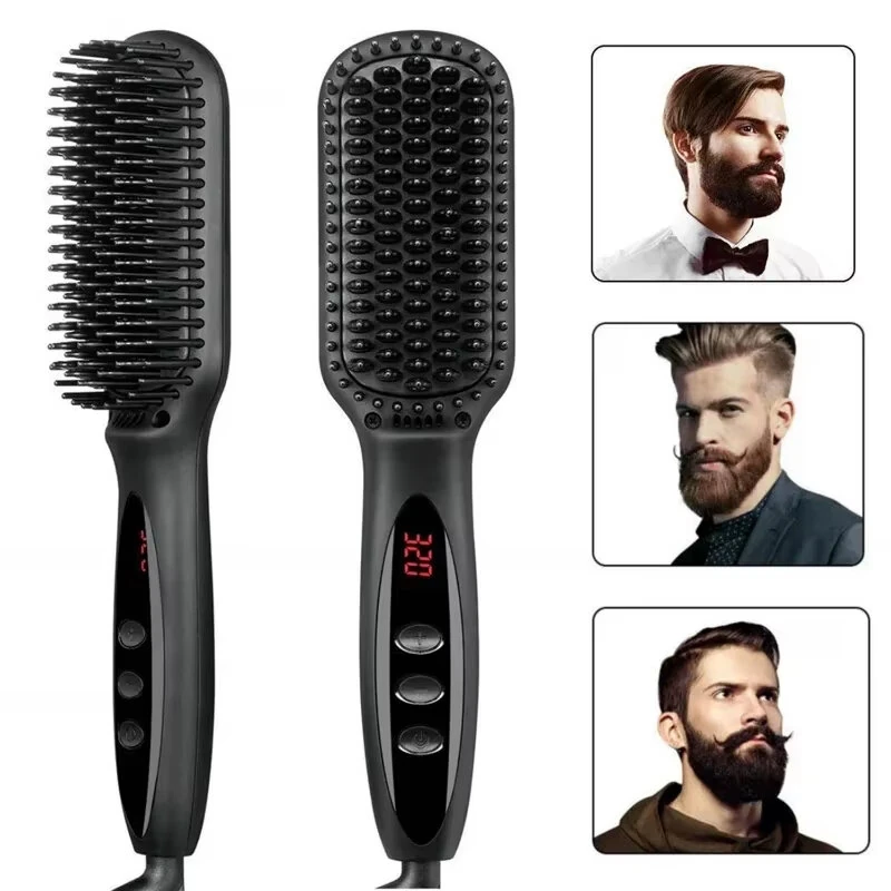 Electric Beard Hair Straightener Brush 12 Heat Settings Adjustable Fast Heating Anti-Scald Design Hair Comb with LCD Display — view 7