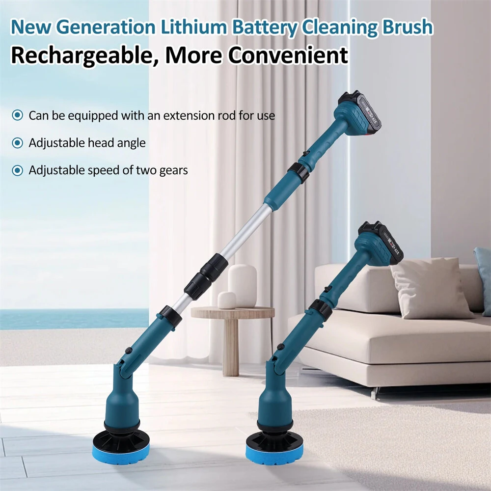 Electric Cleaning Brush 350W 10000mAh Battery 600/1000RPM IPX7 Waterproof with 8 Interchangeable Heads and Extendable Shaft for Bathroom Kitchen Car Cleaning — view 3
