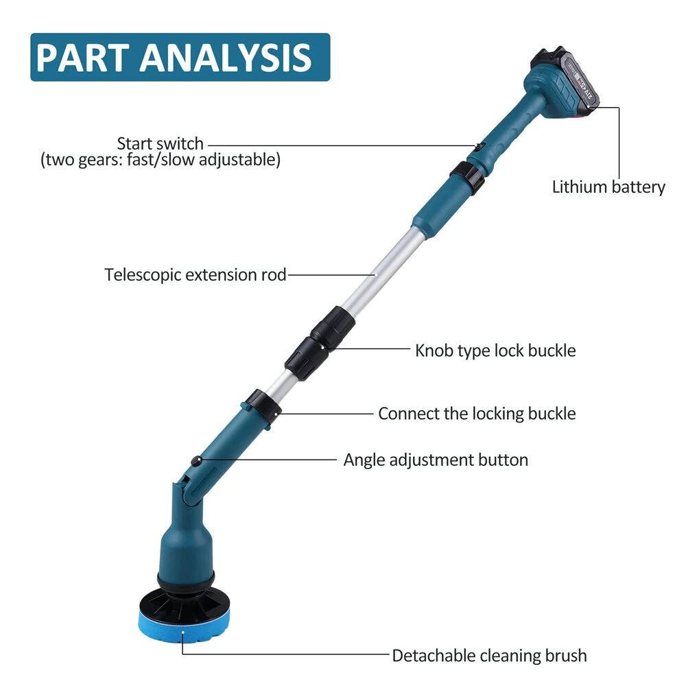 Electric Cleaning Brush 350W 10000mAh Battery 600/1000RPM IPX7 Waterproof with 8 Interchangeable Heads and Extendable Shaft for Bathroom Kitchen Car Cleaning — view 8