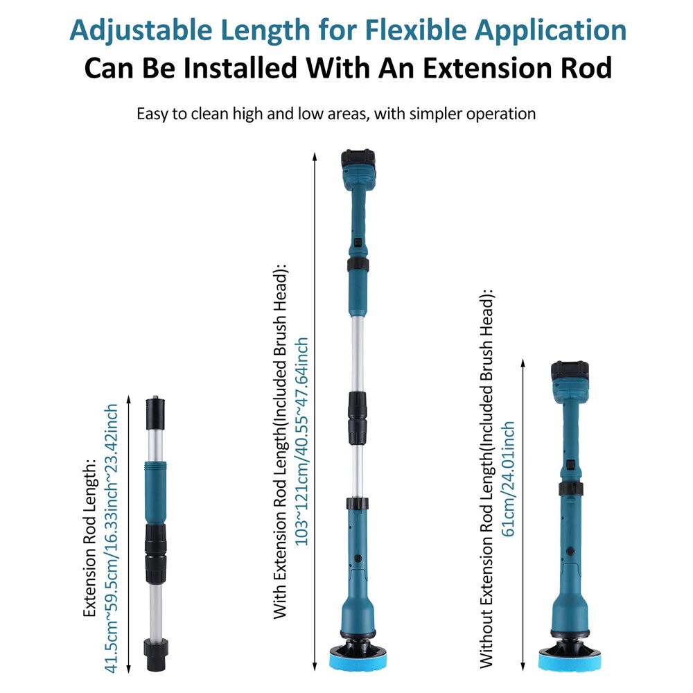 Electric Cleaning Brush 350W 10000mAh Battery 600/1000RPM IPX7 Waterproof with 8 Interchangeable Heads and Extendable Shaft for Bathroom Kitchen Car Cleaning — view 9