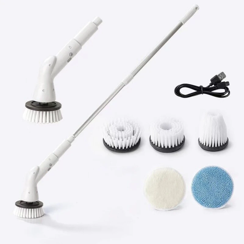 Electric Cleaning Brush Cordless 5W Motor Extendable Handle 5 or 6 Brush Heads ABS for Bathroom Kitchen Tile Floor Cleaning — view 3