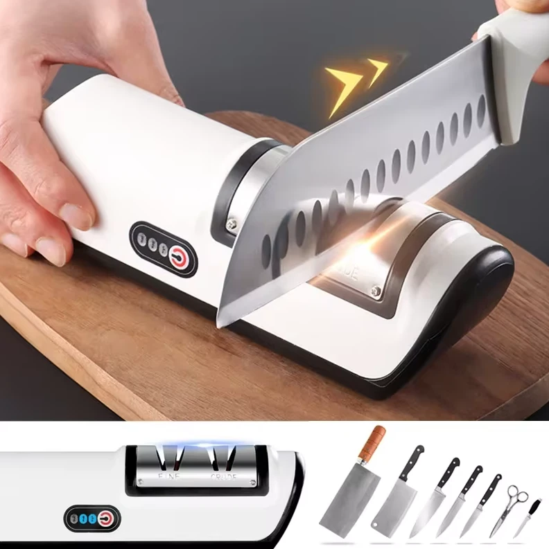 Electric Knife Sharpener Multifunctional Automatic 2 Gears Kitchen Cordless Electric Fast Knife Sharpener Kitchen Tools Grinder — Pricio