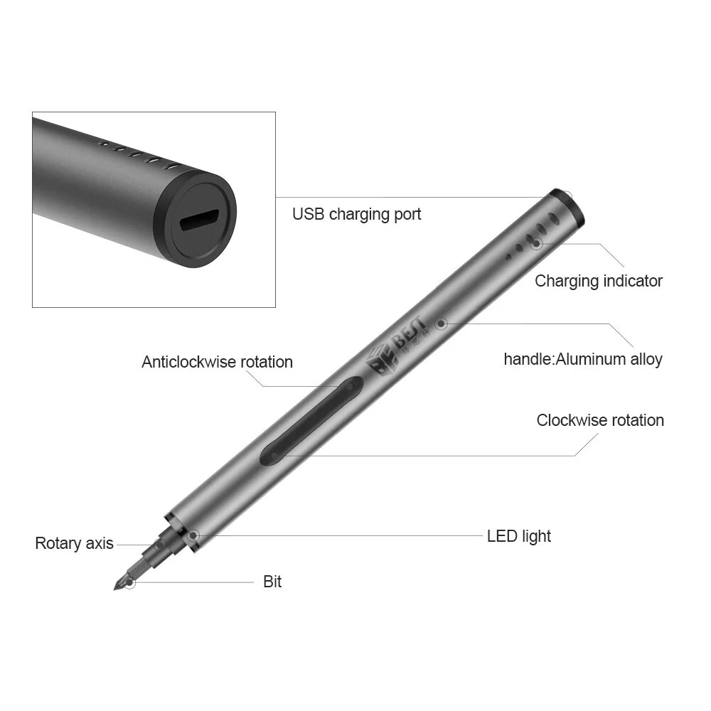 Electric Screwdriver Set 57-In-1 Rechargeable Cordless S2 Steel Bits Magnetic Pad Magnetizer Magnetic Adsorption Case Gray — view 4
