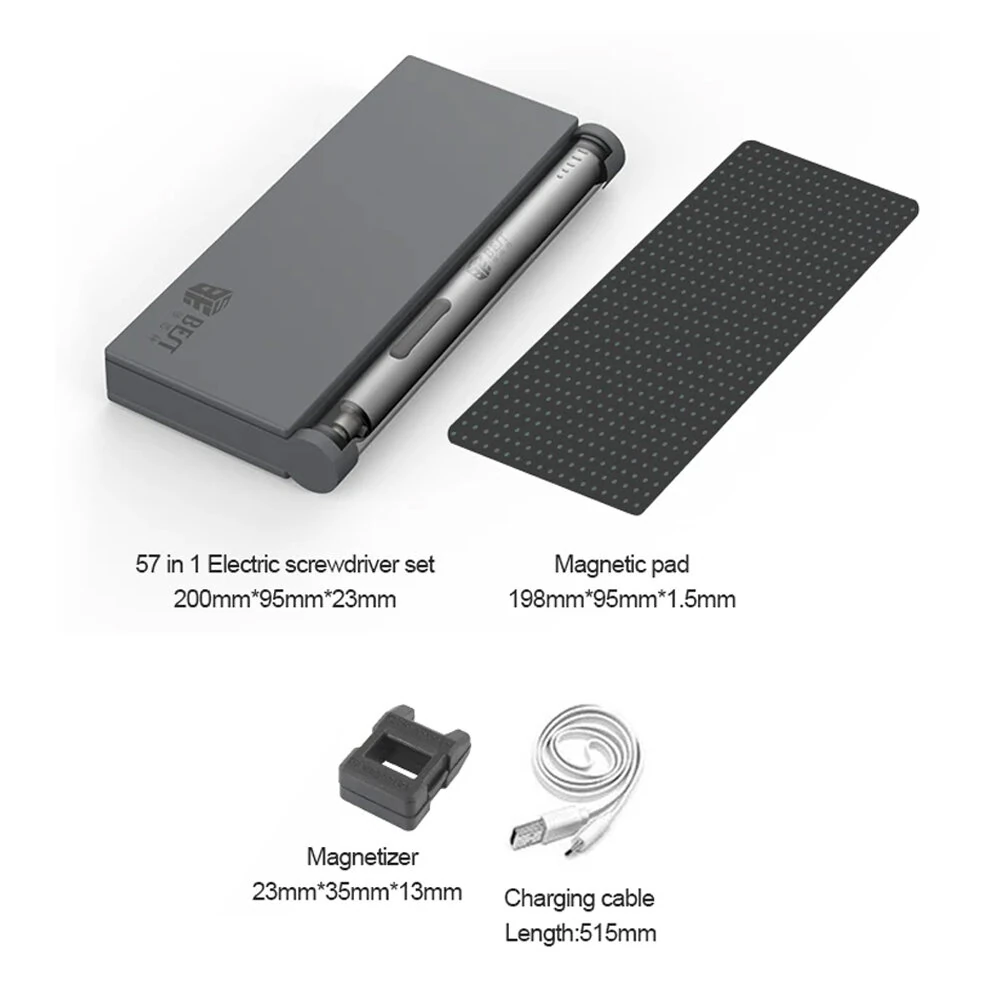 Electric Screwdriver Set 57-In-1 Rechargeable Cordless S2 Steel Bits Magnetic Pad Magnetizer Magnetic Adsorption Case Gray — view 5